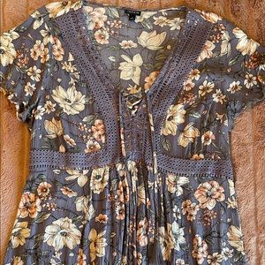 Babydoll Crinkle Gauze Crochet Lace Inset Lace-up top